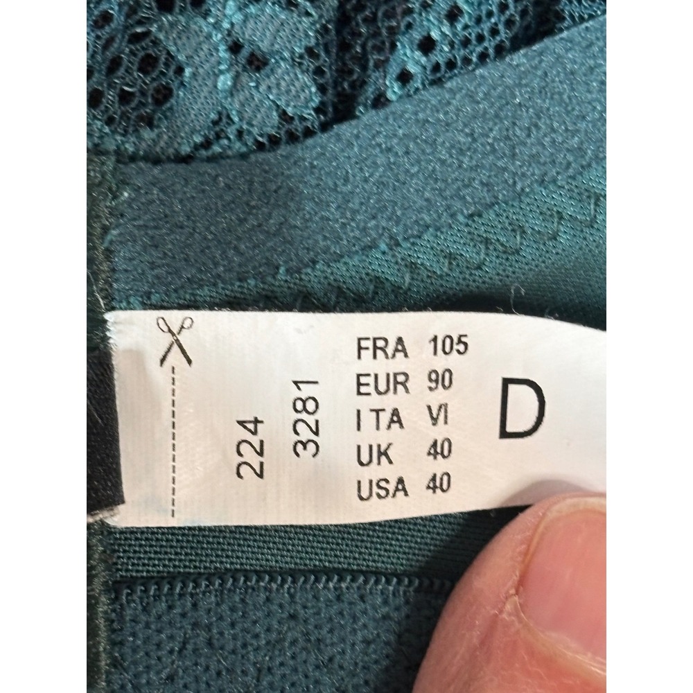 Chantelle Teal Blue Lace Underwire Bra Floral Mesh 3281‎ Womens Size 40D - Picture 5 of 6